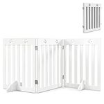 Maxmass Wooden Freestanding Pet Gate, Foldable Dog Barrier with 360°Flexible Hinges and Non-slip Foot Pads, 3/4 Panel Safety Fence for Stairs (152 x 60 cm, White)