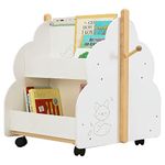 labebe - Children's Bookshelf with Wheels for 1-3 Years, Wooden Double-Sided Book Rack Display for Baby, Kids Bookcase White, Book/Toy Storage for Toddler