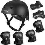 LEDIVO Kids Adjustable Bike Helmet Toddler Helmet for Kids 2-16 Years Girls Boys 5+, Sport Protective Gear Set Knee Elbow Wrist Pads (Black, Medium(8-14Years))