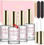 Saviland Dip Powder Liquid Set 15ml: 10pcs with Foundation Gel/ Top Coat/ Activator/ Brush Saver/ Nail Tools, Dip Powder Nail Kit, Dipping Powder for French Nails, Long Lasting and No Nail Lamp Needed