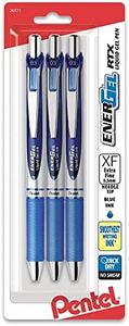 Pentel Extra Fine Point Needle Tip Retractable Gel Pen, 0.3 mm Tip Size, Blue Ink (Pack of 3)