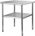 VEVOR Stainless Steel Prep Table, 30 x 30 x 36 Inch, 800lbs Load Capacity Heavy Duty Metal Worktable with Adjustable Undershelf & Feet, Commercial Workstation for Kitchen Garage Restaurant Backyard