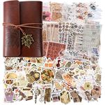 228 Pcs Vintage Scrapbooking Sticker Paper with A7 Scrapbook for Journaling Retro Collection Aesthetic Stickers Washi Stamping Craft Kits Collage Album Cottage Picture Frames Botanical