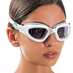 AqtivAqua Swimming Goggles Swimming Adult and Kids Swimming Goggles Kids 6-14 Men Women Swim Goggles Childrens Kids Boys Girls DX-S (All White frame, Silver case, Shade lens)