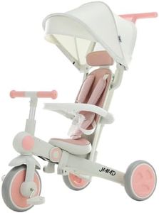 JMMD Baby Tricycle, 7-in-1 Multifunctional Kids Trike with Adjustable Parent Handle, Safety Harness & Wheel Brakes, Removable Canopy, Stroll Trike for Boys & Girls Ages 18 Months-5 Years, Pink