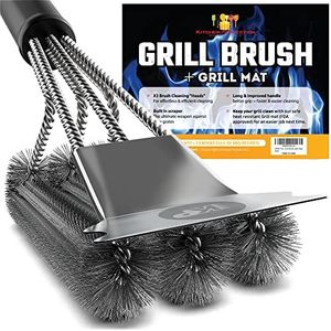 KITCHEN PERFECTION Safe Wire Grill Brush for Outdoor Grill w/Grill Scraper & Grill Mat Grill Cleaning Kit -Extended Handle BBQ Brush for Effortless Grill Cleaning Grill Cleaner Brush Barbecue Tools