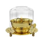 Amazing Antique Golden Brass Akhand Diya Oil Lamp| Size: 6X5.5 Inches with Lifting Screw Wick Holder and Borosilicate Glass Cover,Lid for Jyoti Lighting, for Diwali and Navratri Celebrations