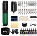 EZ Tattoo Kit - Tattoo Gun Kit Complete with Rotary Tattoo Machine Pen, Extra 1500mAh Battery Power Supply, 20Pcs Tattoo Needles and 8 Color Inks for Tattoo Beginners and Artists (Filter Fr Green)