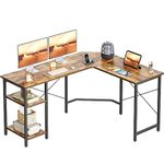 CubiCubi L Shaped Computer Desk, 150 cm Industrial Office Desk with Storage Shelves, White Wood and Metal Corner Desk for Home Office, Brown