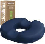 CloudBliss Donut Pillow Seat Cushion for Tailbone Pain Relief and Hemorrhoids, Memory Foam Seat Chair Cushion for Postpartum Pregnancy, Seat Cushions for Men and Women for Home & Office, (Blue)