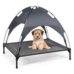 COSTWAY Raised Dog Bed, Elevated Pet Cot with Removable Canopy, Breathable Fabric & Steel Frame, Portable Cooling Dog Bed Tent for Camping Lawn Beach (90 x 81 x 82cm)