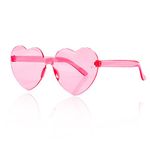 Jagowa Love Heart Sunglasses - Rimless Transparent One Piece in Candy Colors for Girls & Women. Perfect for Parties!