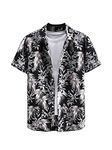 Floerns Men's Casual Tropical Print Button Down Short Sleeve Hawaiian Shirt, Multi Black, Medium