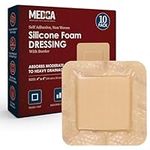 MEDca Silicone Foam Dressing w/Adhesive Border 4"x4" (Pack of 10) Waterproof Silicone Bandages for Wounds, Highly-Absorbent Wound Dressing Bandage Care for Bed Sore Bandages, Pressure Sores, Ulcers