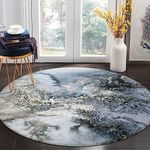 Lahome Marble Pattern Round Area Rugs 6Ft Washable Non-Slip Throw Round Rugs for Living Room Soft Low-Pile Dining Room Office Round Rug Grey Print Distressed Round Carpet for Bedroom Sofa Entryway