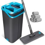 OZD Flat Mop and Buckets Sets, Floor Mop Bucket with Wringer, Wet & Dry Use Microfibre Mop for Cleaning Hardwood Laminate Tile Floors - 6 Microfibre Mop Pads