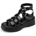 Trary Platform Sandals, Gladiator Sandals for women, Women's Platform Sandals Espadrille Wedge Lightweight, Black, 7