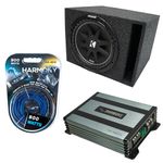 American Sound Connection Kicker Bundle Compatible with Universal Vehicle 43C124-N Single 12" 150W Loaded Sub Box Enclosure with HA-A400.1 Mono Amplifier