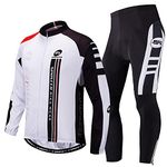 sponeed Cycling Clothes Men Bike Jersey Pants Padding Road Bike Shirt Jacket Outdoor Cycle Wear L White