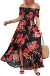 Kormei Women Short Sleeve Off Shoulder Floral High Low Flowy Summer Party Long Maxi Dress, 0 Black&red, Medium