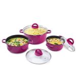 Wonderchef Ceramide 6 pcs Casserole Set | Die Cast Aluminium | Non Stick Coating | 2 Years Warranty | Pink