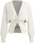 CIDER Cardigan Sweater for Women Knitted Long Sleeve V Neck Trendy Open Front Button Sweater: White, XL