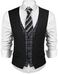 COOFANDY Men's Dress Suit layered Vest V Neck Plaid Patchwork Wedding Waistcoat