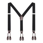 Mens Button End Elastic Suspenders - Adjustable Y shape Formal Suspender (Black)