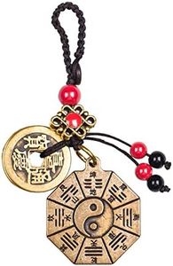 FAZOVIN Vintage Taoist Yin Yang Ba Gua Keychain with 5 Feng Shui Lucky Coins, Chinese Brass Feng Shui Good Luck Charm Tassel