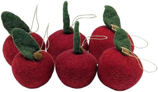 your castle 6 pommes de taille originale (7 cm) en feutre faites à la main avec suspension. Décoration de table avec pomme artificielle rouge vif