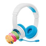 BuddyPhones School+ Wireless Volume Limiting Educational Kids Headphones with Boom Microphone - Safe Audio Voice Enhancing Bluetooth Study Headphones, Foldable, Adjustable, 20-Hrs Battery Life, Blue