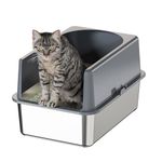 Bsadne High-Sided Stainless Steel Cat Litter Box,Stainless Steel Litter Box with Lid,Medium Litter Box,Easy-to-Clean Metal Litter Pan for Cats (19" L X 14" W X 12" H with Enclosure)