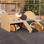 MEWTOGO Guinea Pig Bed Hideout, Sturdy Wooden Small Animal Bed Platform with Stable Stairs & Mat, Small Pets Gift for Bunny Chinchilla Hamsters Hiding Sleeping