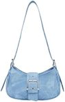 MakeMeChic Women's PU Leather Shoulder Handbags Zipper Top Handle Buckle Y2K Square Bags Blue One-Size