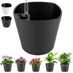 Self Watering Planters for Indoor Outdoor Plants 7 inch Flower Pot with Water Level Indicator Grey 6 Pack African Violet Self Watering Pots for All Orchid agave etc. House Plant Plastic Planter