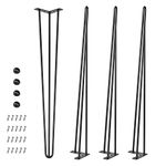 34 Inch Hairpin Table Legs Set of 4, 3 Rods Heavy Duty DIY Furniture Legs for Dining Desk, Counter, Bar Height Table, Bench, 3/8" Diameter Satin Black Mid Century Modern Style Hair Pin Legs