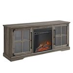 WE Furniture AZ60FPABGGW 2-Glass Door Cabinet Electric Fireplace Stand Console, fits TVs up to 65", 60, Grey Wash