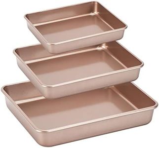 Kazozobi 3-Pack Roasting Pan Set, Nonstick Baking Tray, Rectangular Bakeware for Oven, Non-Toxic Coating and Durable Quality (Champagne Gold)