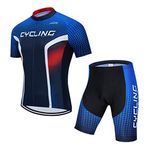 WeimoMonkey Cycling Jersey Sets Men Bike Top Mountain Bicycle Jersey Shorts Suit Cycle Shirt Road MTB Bicycle Outdoor Sports Clothing Summer Blue red M