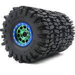 4pcs RC 1.9 Mud Slingers Tires Super Grip Tyres Height (OD) 120mm / 4.72inch & Aluminum 1.9 Beadlock Wheel Rim Blue/Black/Green Color