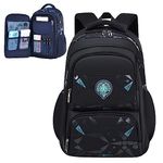 KEBEIXUAN Kids Backpack Refrigerator Style Opening School Bag Large Capacity Travel Bag Student Bookbag for Boys Teenager (Black)