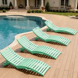 AreShark Pool Chaise Lounge Chairs with Cup Holder, Set of 4, Mint Green