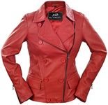 Women's Blazer Coat Style Zipper Real Leather Motorcycle Jacket - Casual Fashion Moto Biker Lambskin Leather Jacket Women, Red, XX-Large