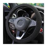 TSUGAMI Elastic Stretch Steering Wheel Cover, Microfiber Breathable Ice Silk Auto Steering Wheel Cover, 15 Inch Anti-Slip, Warm in Winter and Cool in Summer, Fit Suvs, Vans, Cars, Trucks (Black)