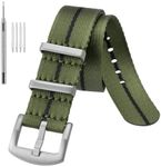 ANBEER Woven Nylon Watch Strap, 22mm Watch Band, Replacement Strap for Men, Military Style and Breathable, Green and Black