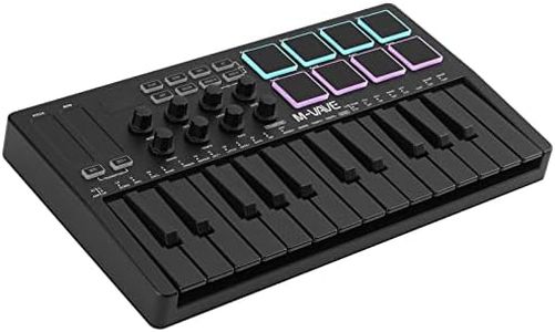 M-Wave M-WAVE 25 Key USB MIDI Keyboard Controller With 8 Backlit Drum Pads, Bluetooth Semi Weighted Professional dynamic keybed 8 Knobs and Music Production,Software Included (Black) K5