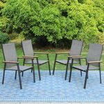 PHI VILLA Patio Dining Chairs Set of 4, Outdoor Lightweight Stackable Chair,All-Aluminum Frame and Sling Fabric, Wood-Like Armrest & Wider Seat for Deck Backyard Restaurant