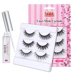 CALAILIS False Eyelash, Eye Makeup Lash 3D Faux Mink Fake Eyelash Long Natural Eyelashes 3 Pairs with 5g False Eyelash Glue (CS16)