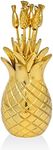 Godinger Pineapple Cocktail Picks with Holder, Brass, Set of 6