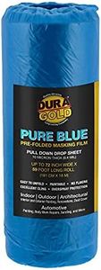 Dura-Gold 72" Wide x 59' Long Roll of Pure Blue Pre-Folded Making Film, 0.4 Mil Overspray Paintable Plastic Protective Sheeting, Pull Down Drop Sheet - Auto Painting, Cover Cloth Home Walls Furniture